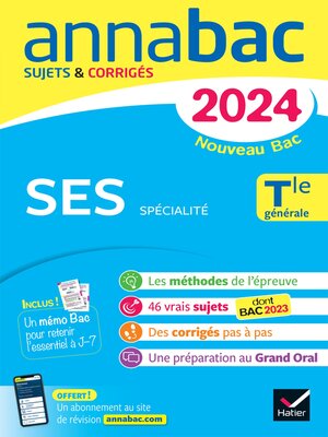 cover image of Annales du bac Annabac 2024 SES Tle générale (spécialité)